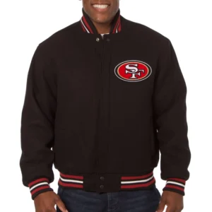 San Francisco 49ers Black Full Wool One Color Varsity Jacket