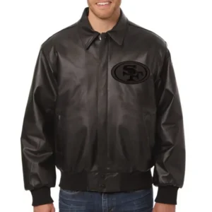 San Francisco 49ers Bomber Varsity Full Leather Black Jacket