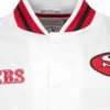 San Francisco 49ers City Collection Satin White Varsity Jacket - Image 3
