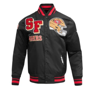 San Francisco 49ers Classic Rib Satin Varsity Black Jacket