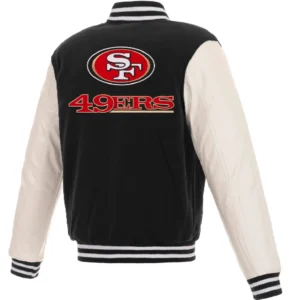 Alternative view of San Francisco 49ers Two Tone Wool & Leather Rib Varsity Jacket Black & White