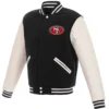 San Francisco 49ers Two Tone Wool & Leather Rib Varsity Jacket Black & White