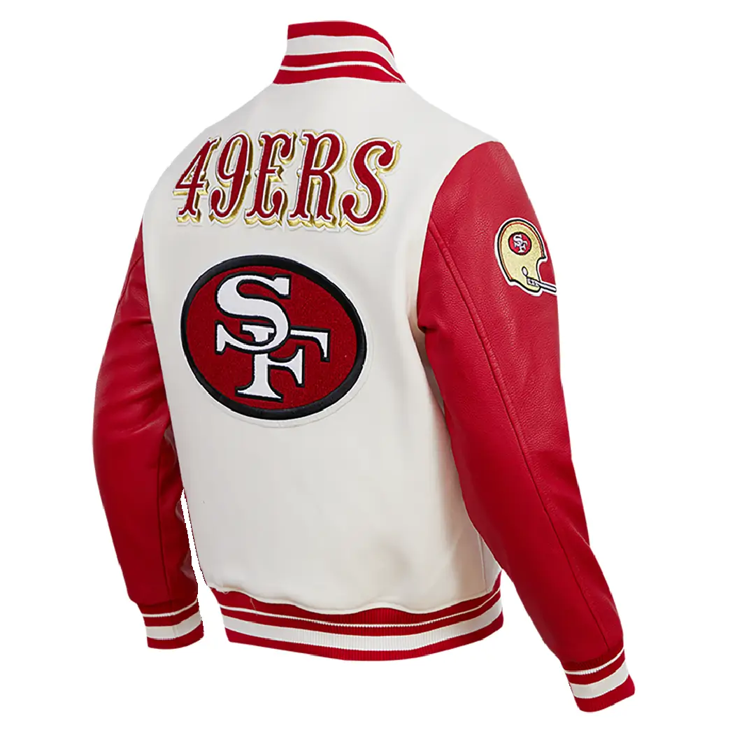 San Francisco 49ers Classic Cream & Red Varsity Jacket - Image 3