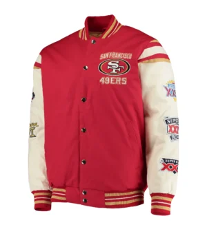 San Francisco 49ers G-III Sports Full-Snap Red/Cream Wool & Leather Varsity Jacket