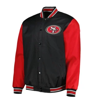 San Francisco 49ers Black/Red Plus Size Logo Full-Snap Satin Jacket