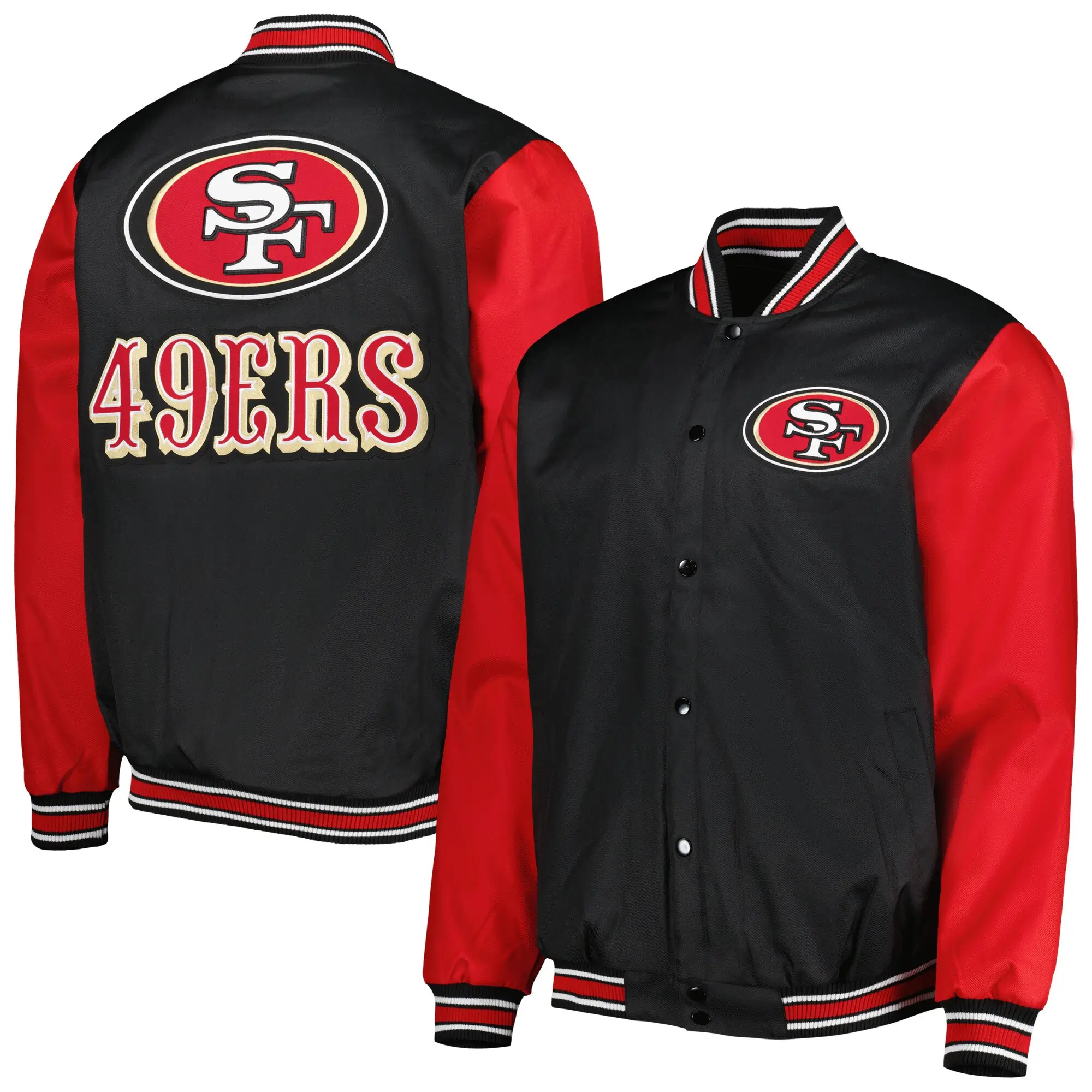 San Francisco 49ers Black/Red Plus Size Logo Full-Snap Satin Jacket - Image 4