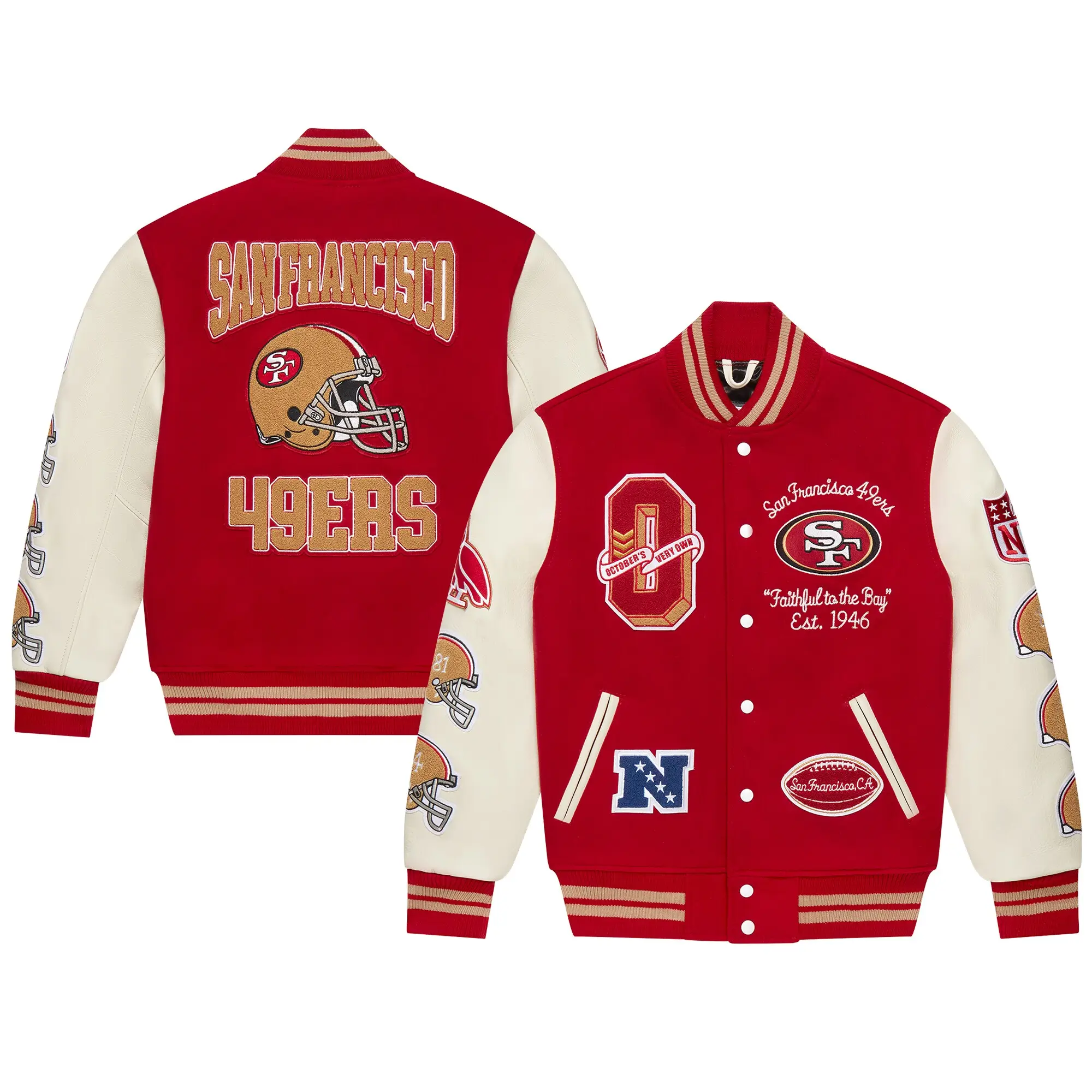 San Francisco 49ers OVO Scarlet Full-Snap Varsity Jacket - Image 6