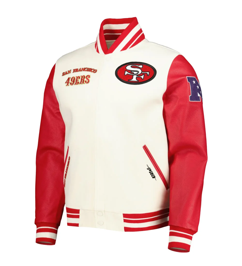 San Francisco 49ers Pro Standard Retro Classic Full-Zip Cream/Red Varsity Jacket