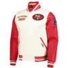 San Francisco 49ers Pro Standard Retro Classic Full-Zip Cream/Red Varsity Jacket