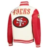 San Francisco 49ers Pro Standard Retro Classic Full-Zip Cream/Red Varsity Jacket - Image 2