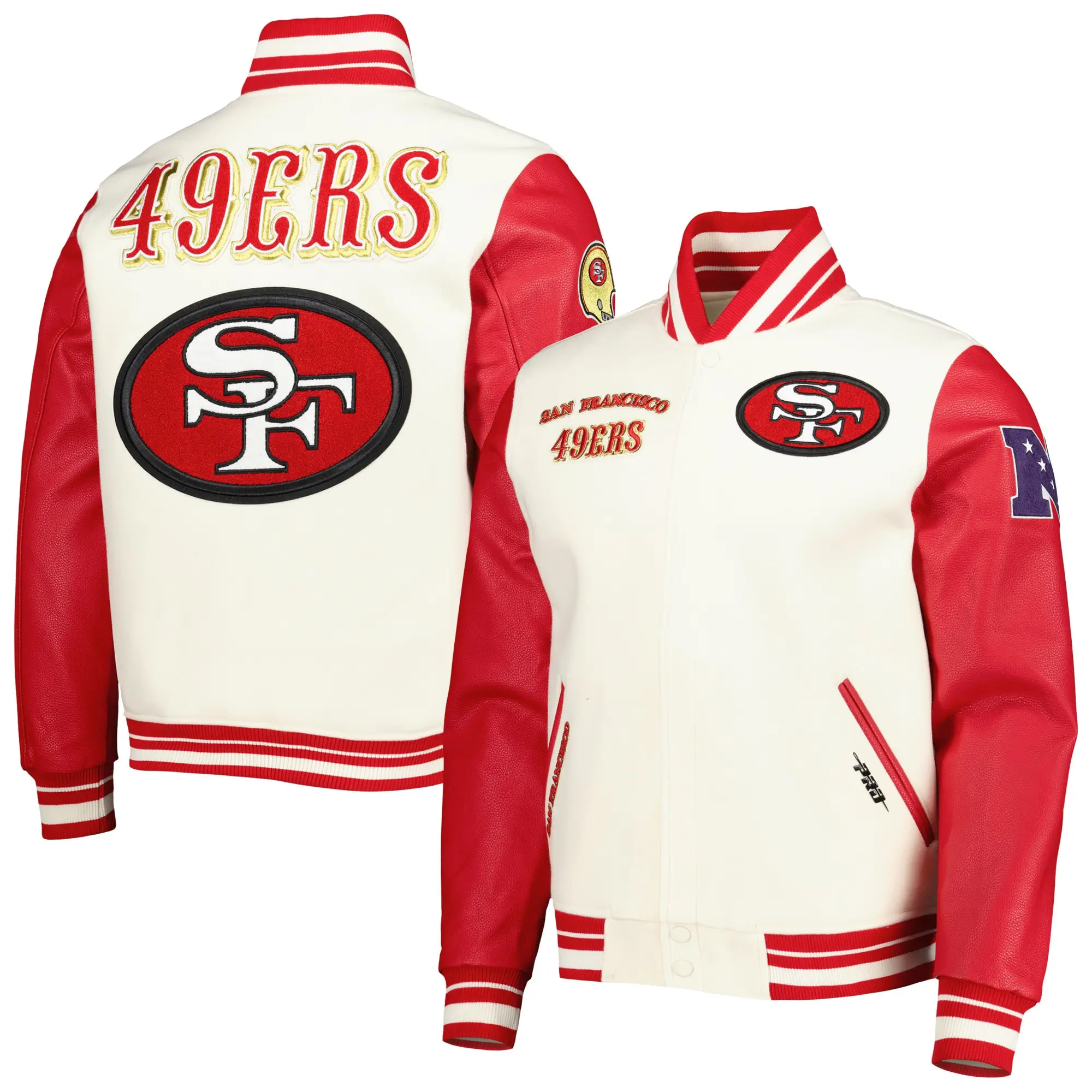 San Francisco 49ers Pro Standard Retro Classic Full-Zip Cream/Red Varsity Jacket - Image 3
