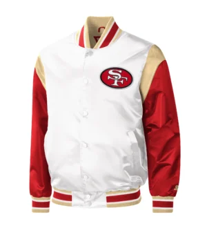 San Francisco 49ers Starter Warm Up Pitch Full-Snap White/Red Varsity Jacket