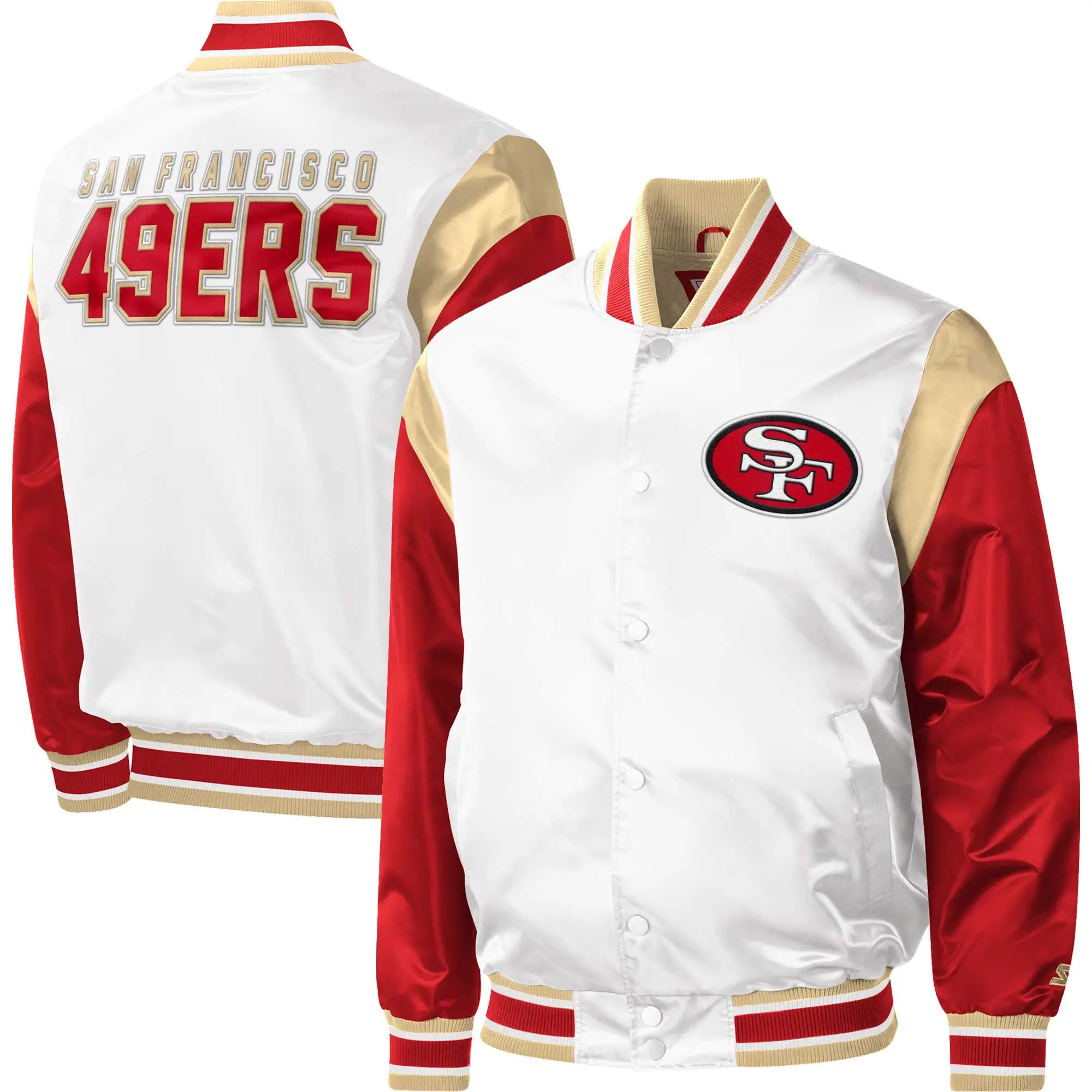 San Francisco 49ers Starter Warm Up Pitch Full-Snap White/Red Varsity Jacket - Image 3