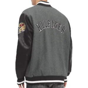 Alternative view of San Francisco 49ers Heather Gunner Full-Snap Tommy Hilfiger Heather Gray & Black Varsity Jacket