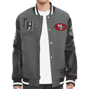 San Francisco 49ers Heather Gunner Full-Snap Tommy Hilfiger Heather Gray & Black Varsity Jacket