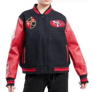 San Francisco 49ers Classic Black/Red Wool & Leather Varsity Jacket