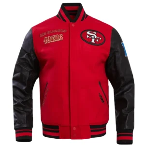 San Francisco 49ers Classic Wool & Leather Varsity Jacket Red & Black