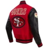 San Francisco 49ers Classic Wool & Leather Varsity Jacket Red & Black - Image 4