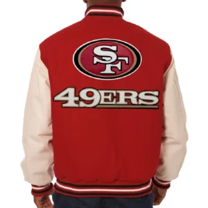 Alternative view of San Francisco 49ers Two Tone Wool & Leather Varsity Jacket Red & Cream