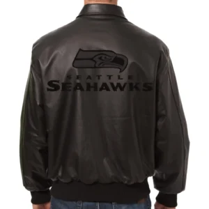 Alternative view of Seattle Seahawks Bomber Full Leather Black Varsity Jacket