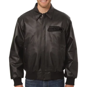 Seattle Seahawks Bomber Full Leather Black Varsity Jacket