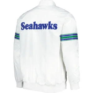 Alternative view of Seattle Seahawks The Power Forward White Rib Satin Varsity Jacket