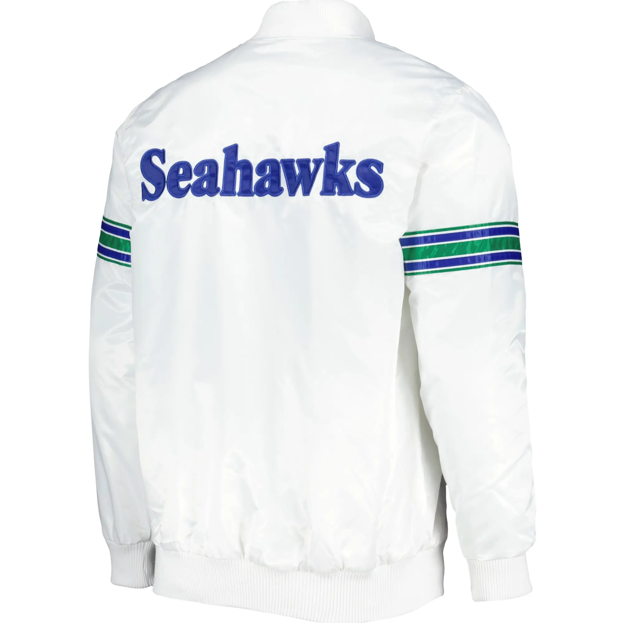 Seattle Seahawks The Power Forward White Rib Satin Varsity Jacket - Image 2