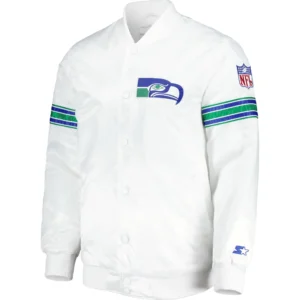 Seattle Seahawks The Power Forward White Rib Satin Varsity Jacket
