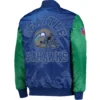 Seattle Seahawks Locker Room Throwback Classic Rib Satin Varsity Jacket Navy & Green - Image 2