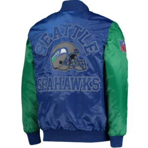 Alternative view of Seattle Seahawks Locker Room Throwback Classic Rib Satin Varsity Jacket Navy & Green