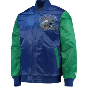 Seattle Seahawks Locker Room Throwback Classic Rib Satin Varsity Jacket Navy & Green