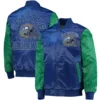 Seattle Seahawks Locker Room Throwback Classic Rib Satin Varsity Jacket Navy & Green - Image 3