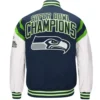 Seattle Seahawks Classic Navy & White Rib Satin Varsity Jacket - Image 2