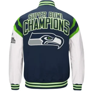 Alternative view of Seattle Seahawks Classic Navy & White Rib Satin Varsity Jacket