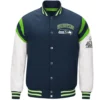 Seattle Seahawks Classic Navy & White Rib Satin Varsity Jacket