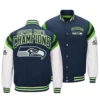 Seattle Seahawks Classic Navy & White Rib Satin Varsity Jacket - Image 3