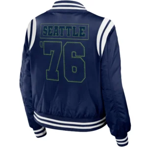 Alternative view of Seattle Seahawks Full Zip Classic Rib Satin Varsity Jacket