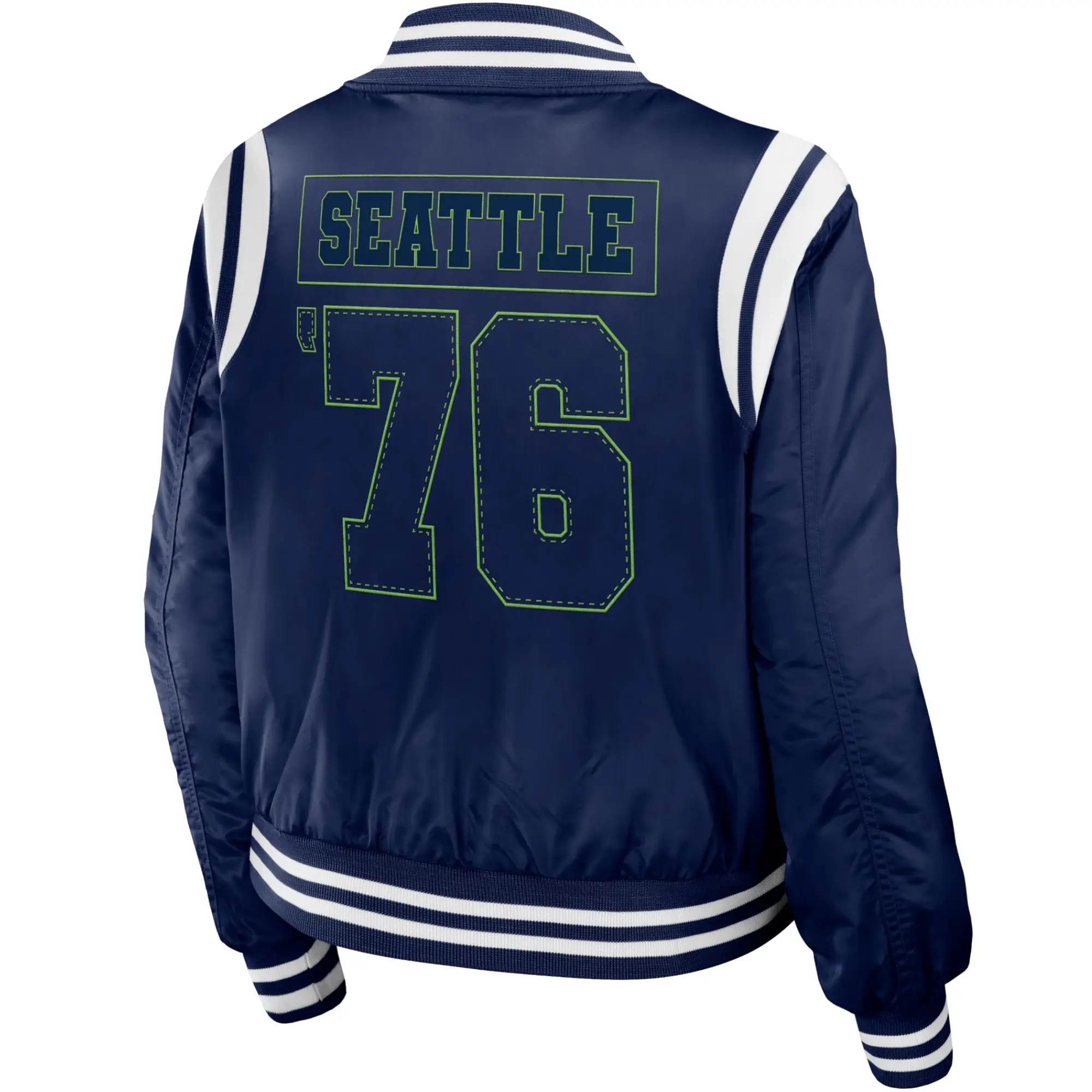 Seattle Seahawks Full Zip Classic Rib Satin Varsity Jacket - Image 2