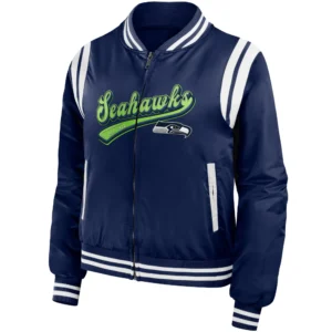 Seattle Seahawks Full Zip Classic Rib Satin Varsity Jacket