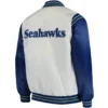 Seattle Seahawks The Enforcer White & Blue Satin Varsity Jacket - Image 2