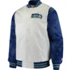 Seattle Seahawks The Enforcer White & Blue Satin Varsity Jacket