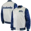 Seattle Seahawks The Enforcer White & Blue Satin Varsity Jacket - Image 3