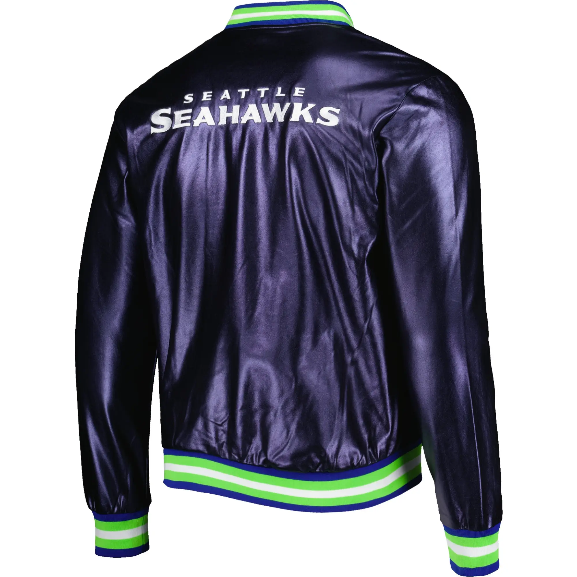 Seattle Seahawks Classic Vintage Satin Varsity Navy Jacket - Image 2