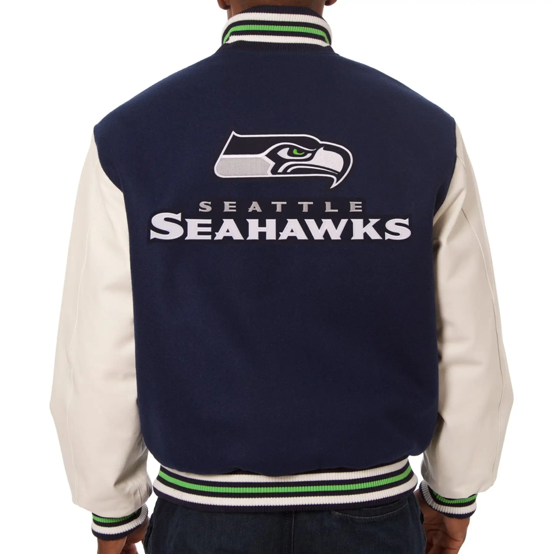Seattle Seahawks Football Players Two Tone Wool & Leather Varsity Jacket - Image 2
