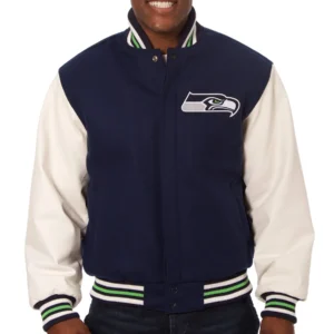 Seattle Seahawks Football Players Two Tone Wool & Leather Varsity Jacket