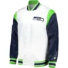 Seattle Seahawks Logo Pitch White & Navy Satin Varsity Jacket
