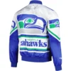 Seattle Seahawks Chalk Line Fanimation Blue & White Satin Varsity Jacket - Image 2