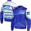Seattle Seahawks Chalk Line Fanimation Blue & White Satin Varsity Jacket - Image 3