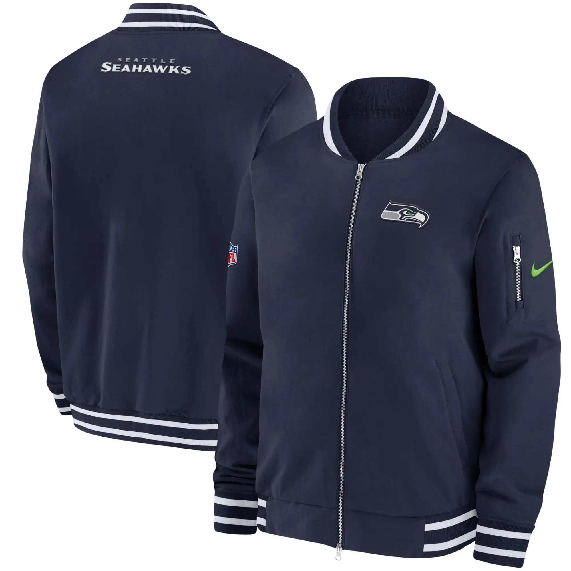 Seattle Seahawks Bomber Football Team players Satin Varsity Zipper Jacket - Image 3