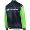 Seattle Seahawks The Enforcer Satin Varsity Jacket Navy & Green - Image 2